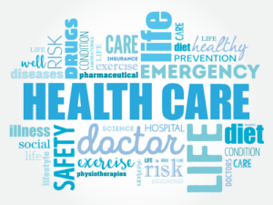 A collage of healthcare related words